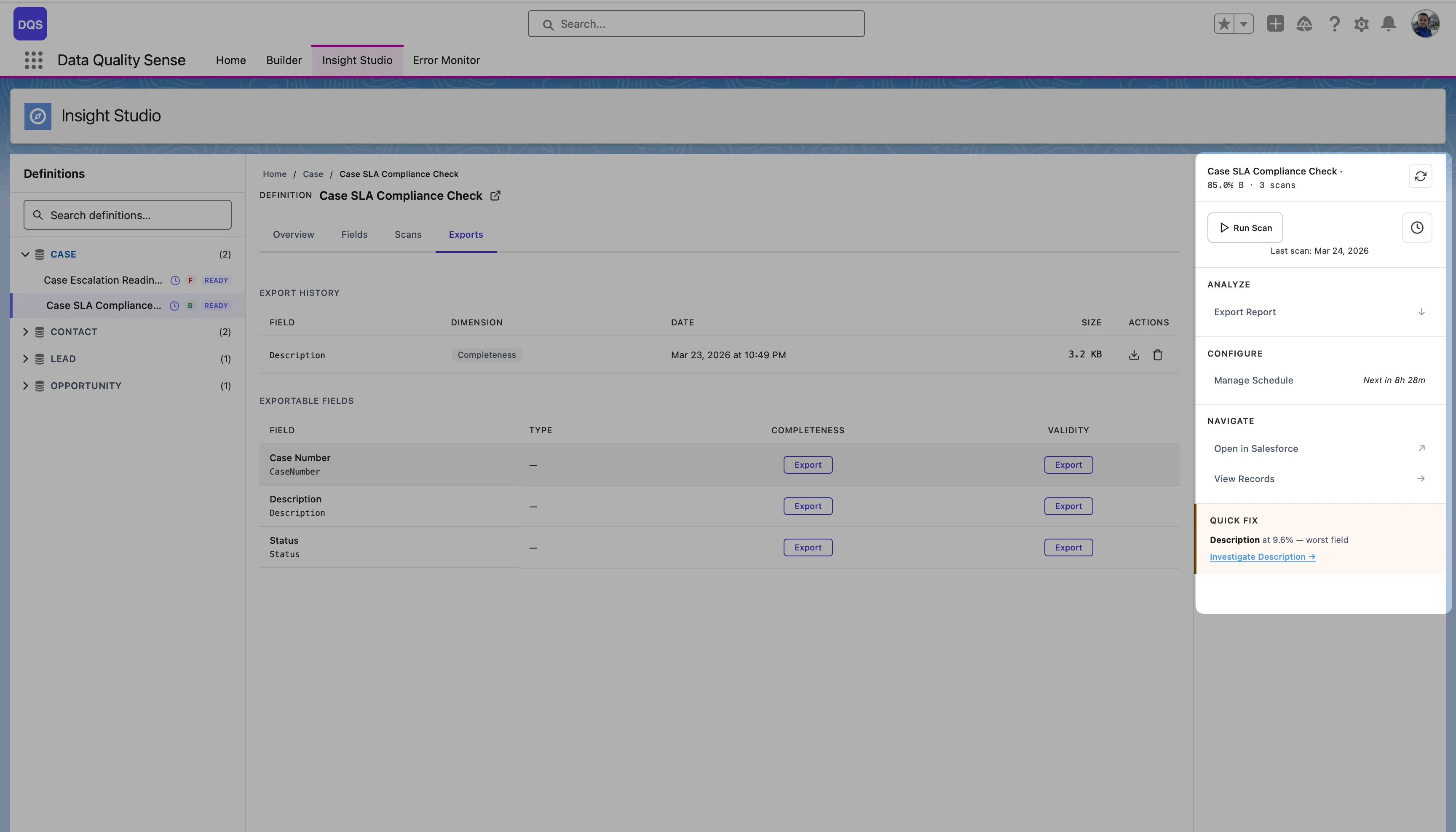 Sidebar panel with Run Scan, Analyze, Configure, Navigate, and Quick Fix sections